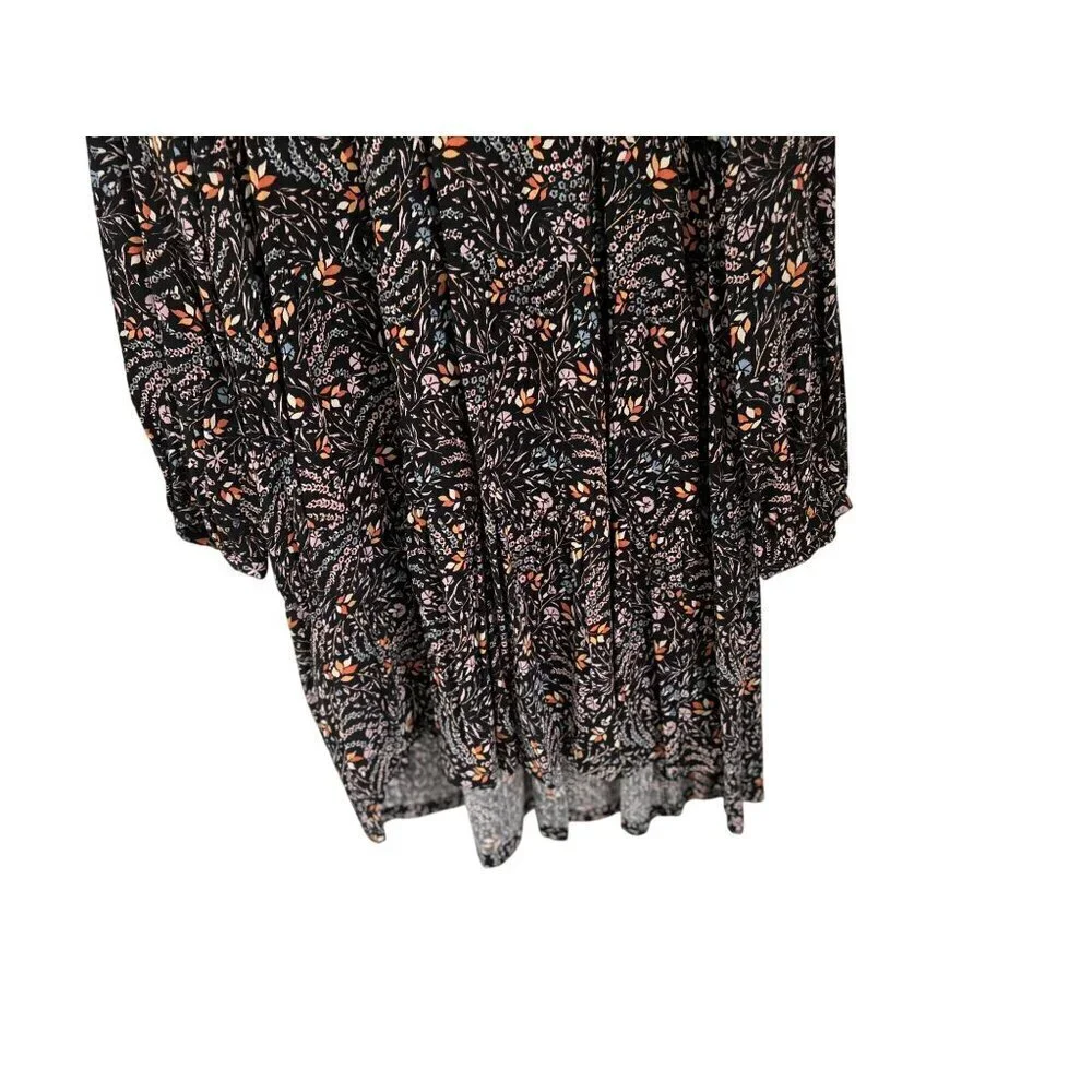 Maeve Black Floral Print Long Sleeve Mini Dress Size Med